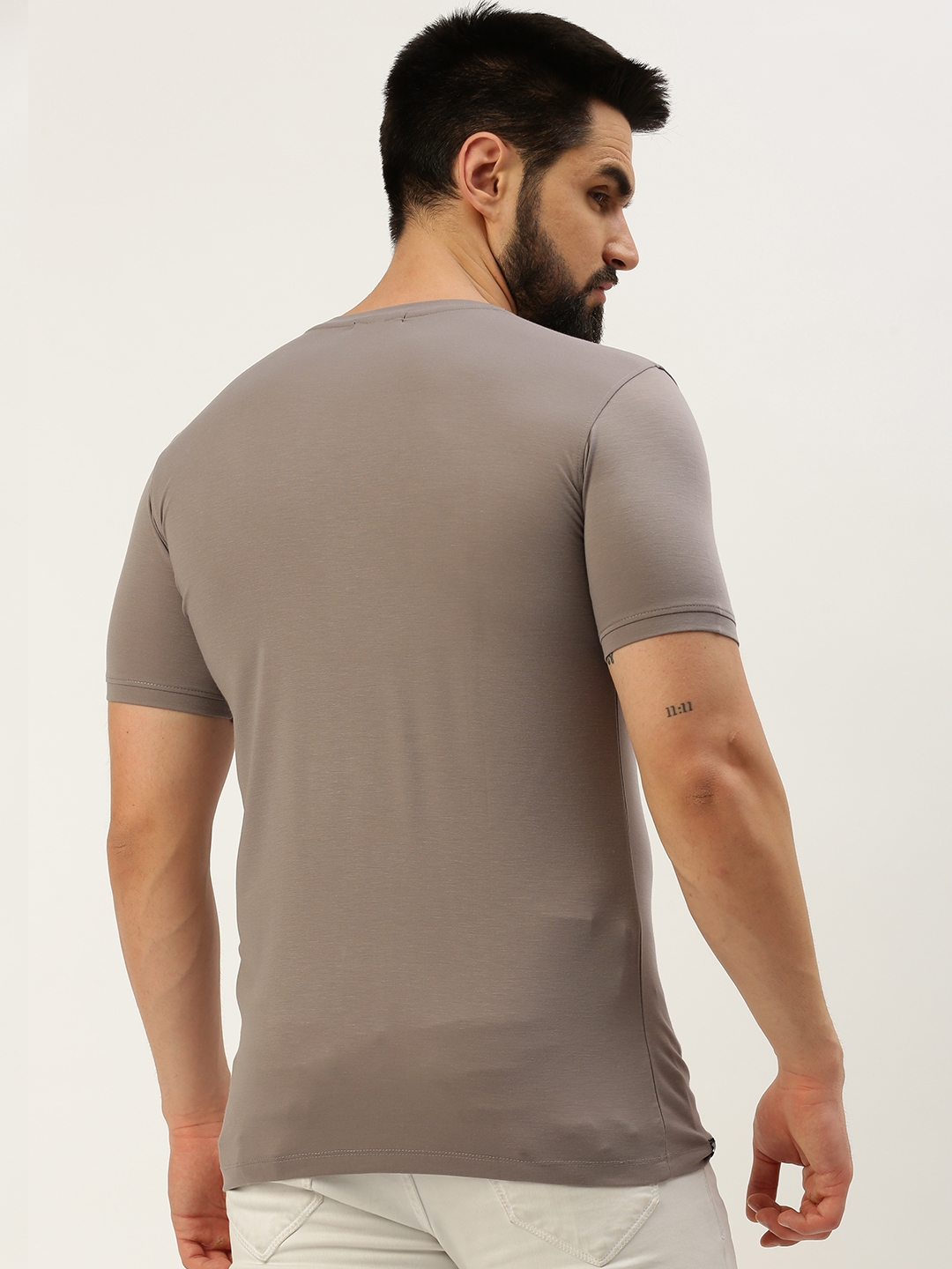 Showoff | SHOWOFF Men's Round Neck Short Sleeves Typography Grey Slim Fit T-Shirt 3