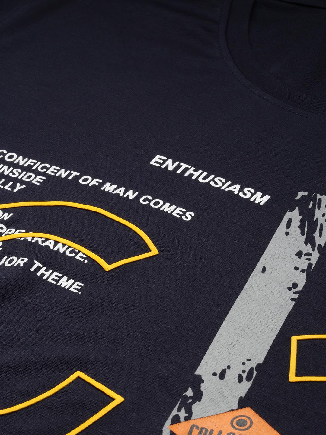 SHOWOFF Men's Round Neck Short Sleeves Typography Navy Blue Slim Fit T-Shirt