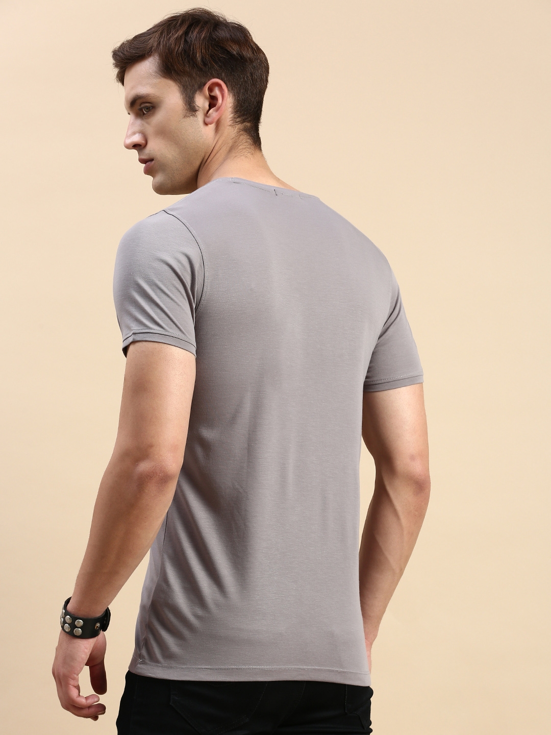Showoff | SHOWOFF Men's Round Neck Short Sleeves Typography Grey Slim Fit T-Shirt 3