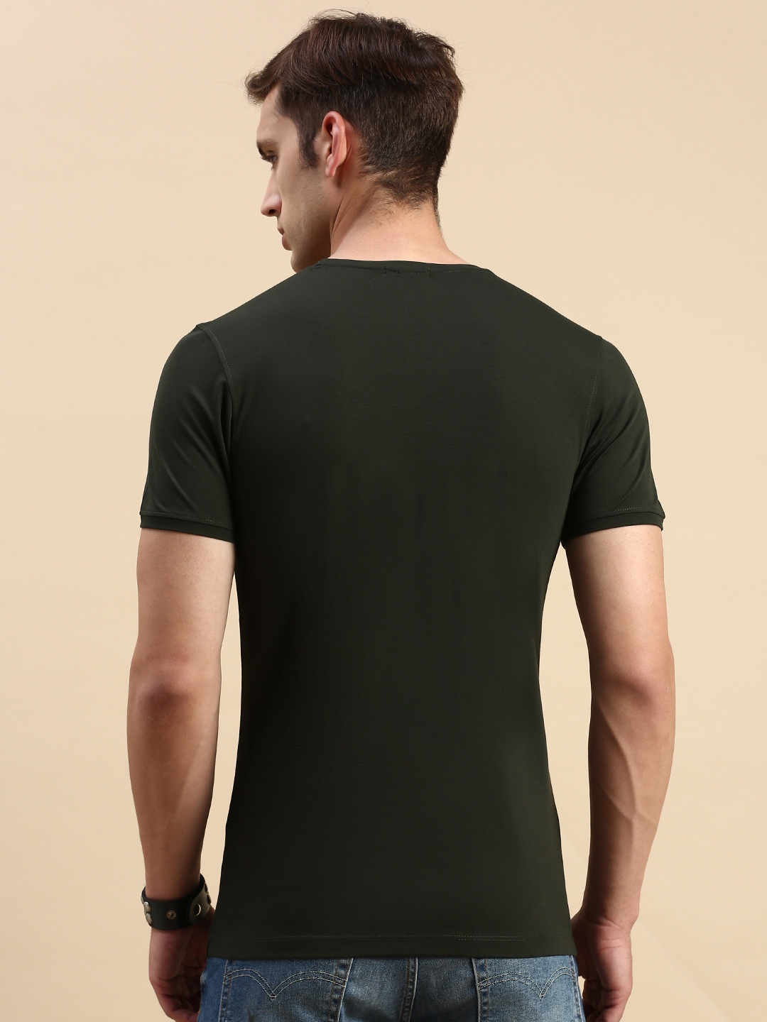 Showoff | SHOWOFF Men's Round Neck Short Sleeves Typography Olive Slim Fit T-Shirt 3