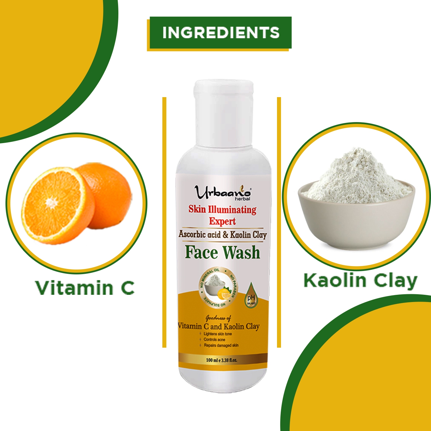 Urbaano Herbal | Urbaano Herbal Ultra White Vitamin C Face Serum, AHA BHA Peeling Solution, Kumkumadi Tailam & Vitamin C Face Wash -190ml-Pocket Friendly Combo Pack of 4 2
