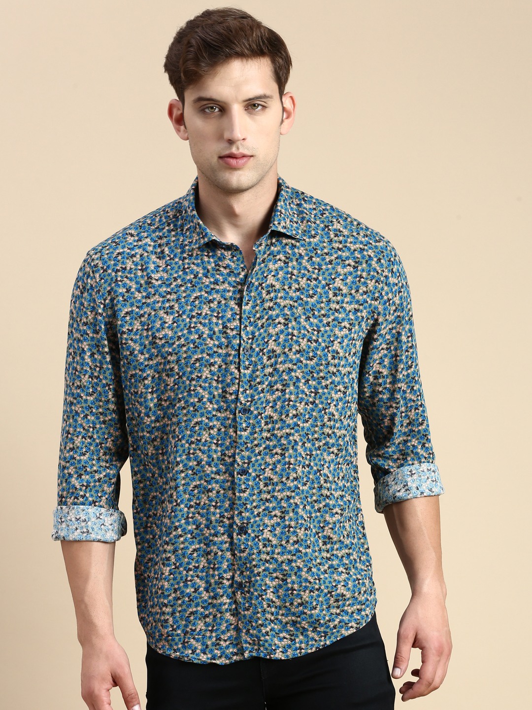 SHOWOFF Men's Spread Collar Multi Slim Fit Printed Shirt