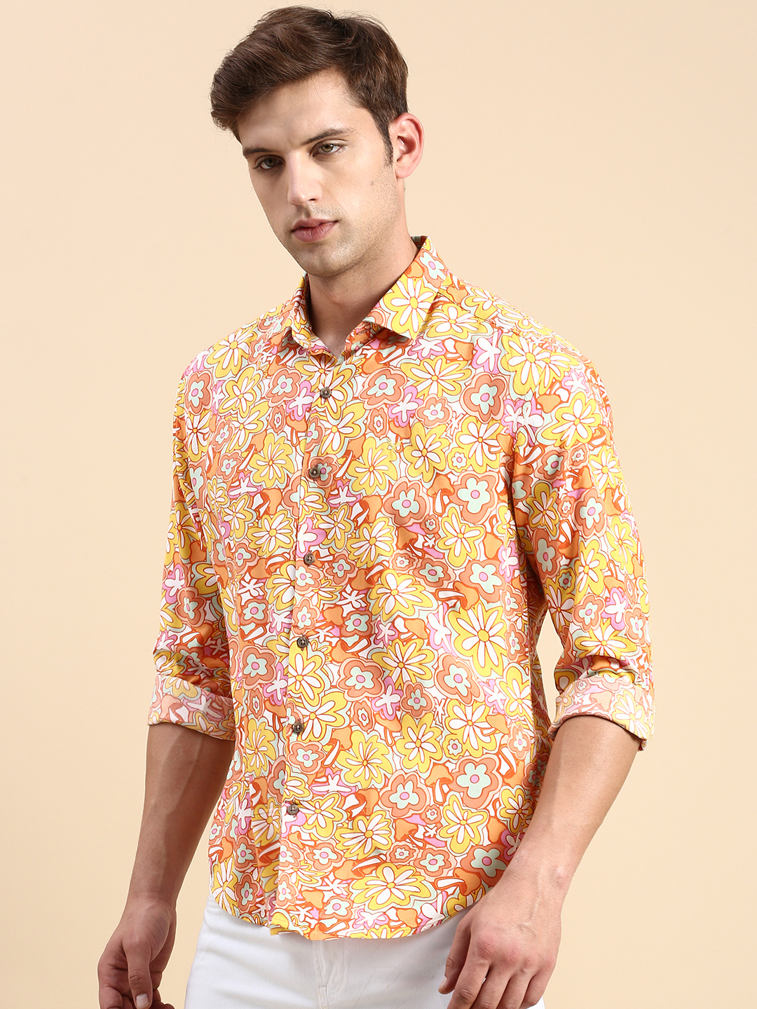 SHOWOFF Men's Spread Collar Multi Slim Fit Printed Shirt