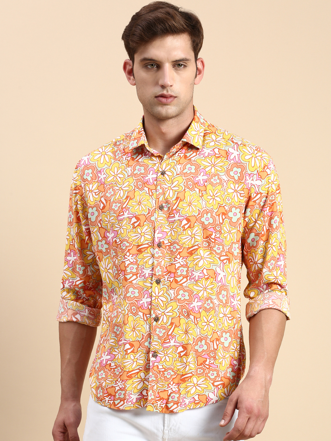 SHOWOFF Men's Spread Collar Multi Slim Fit Printed Shirt