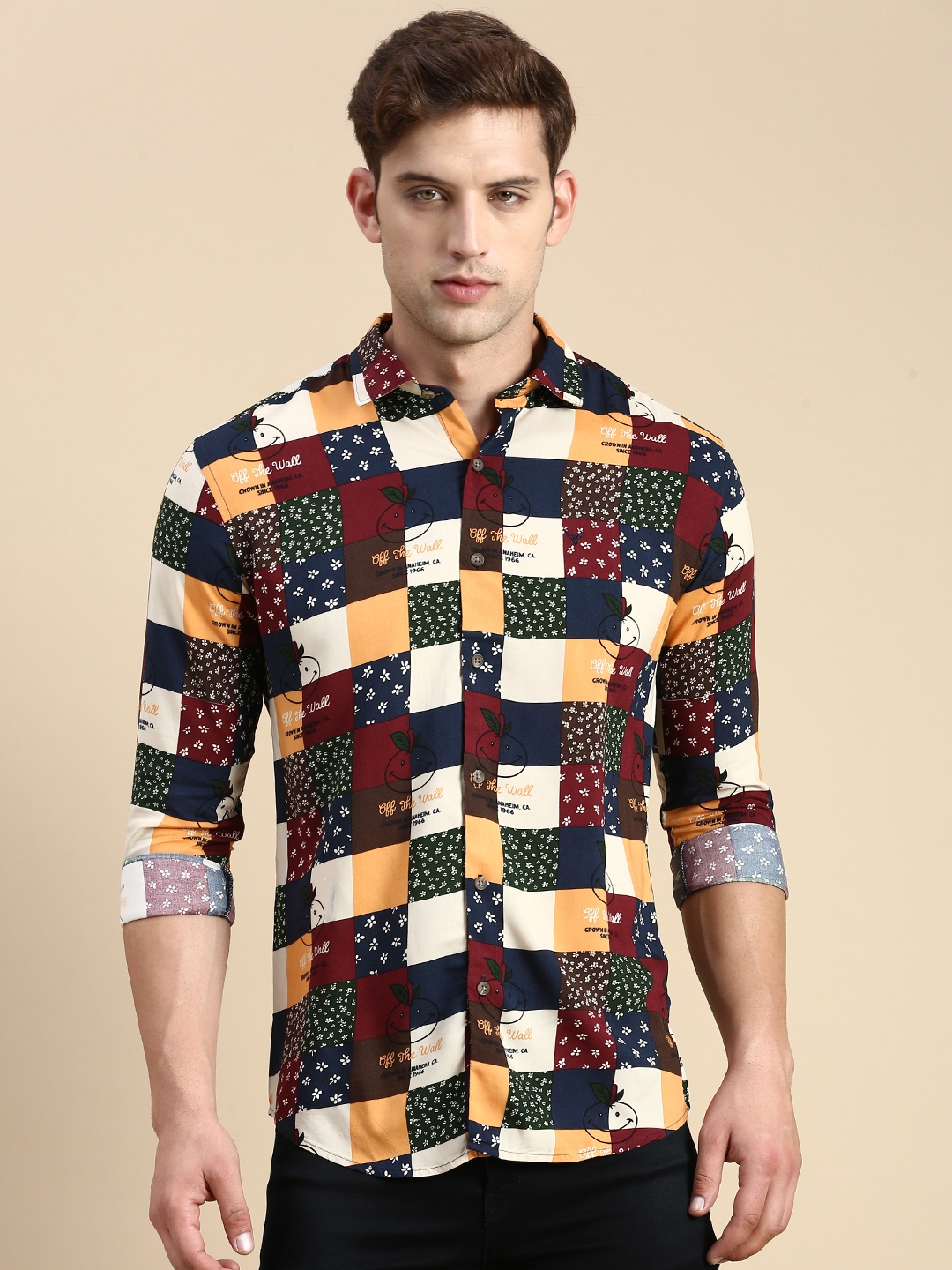Showoff | SHOWOFF Men's Spread Collar Multi Slim Fit Printed Shirt 1