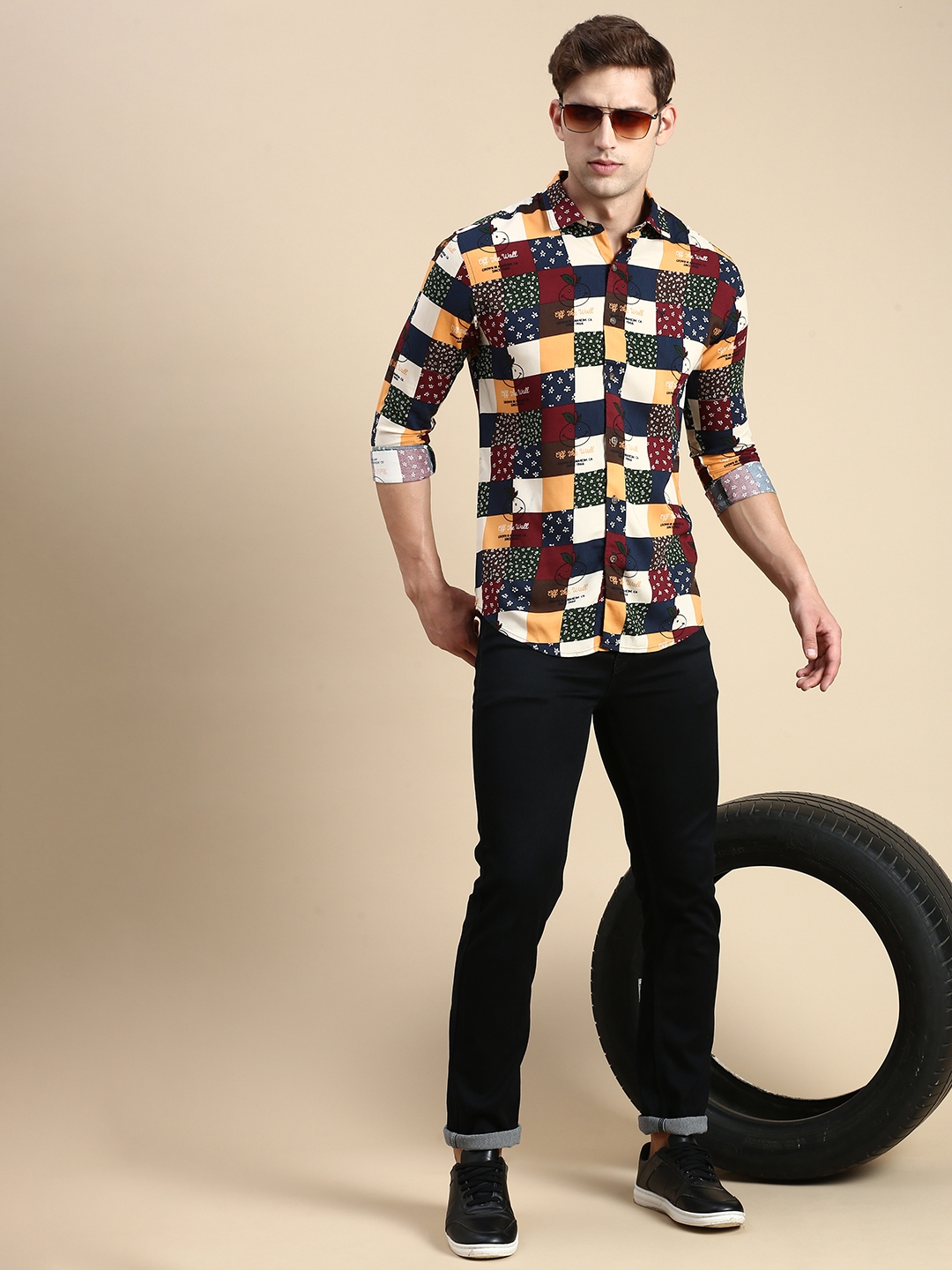 Showoff | SHOWOFF Men's Spread Collar Multi Slim Fit Printed Shirt 4