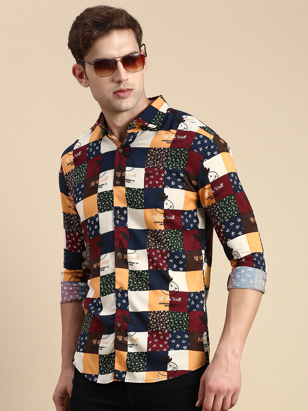 Showoff | SHOWOFF Men's Spread Collar Multi Slim Fit Printed Shirt 0