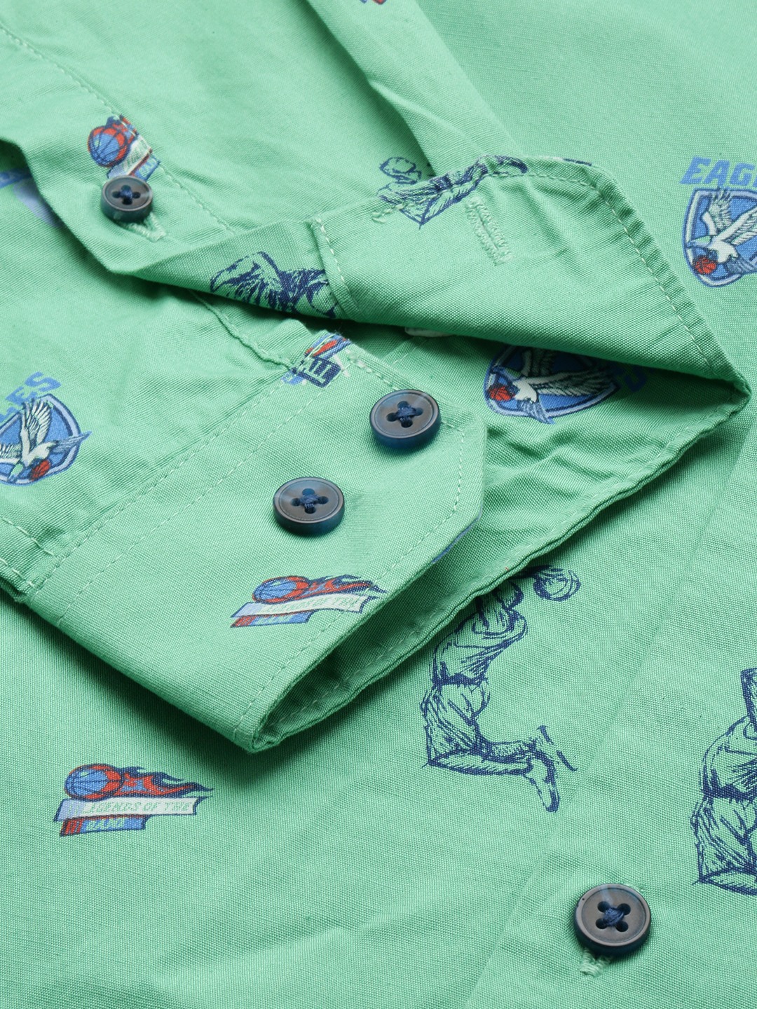 SHOWOFF Men's Spread Collar Green Slim Fit Printed Shirt