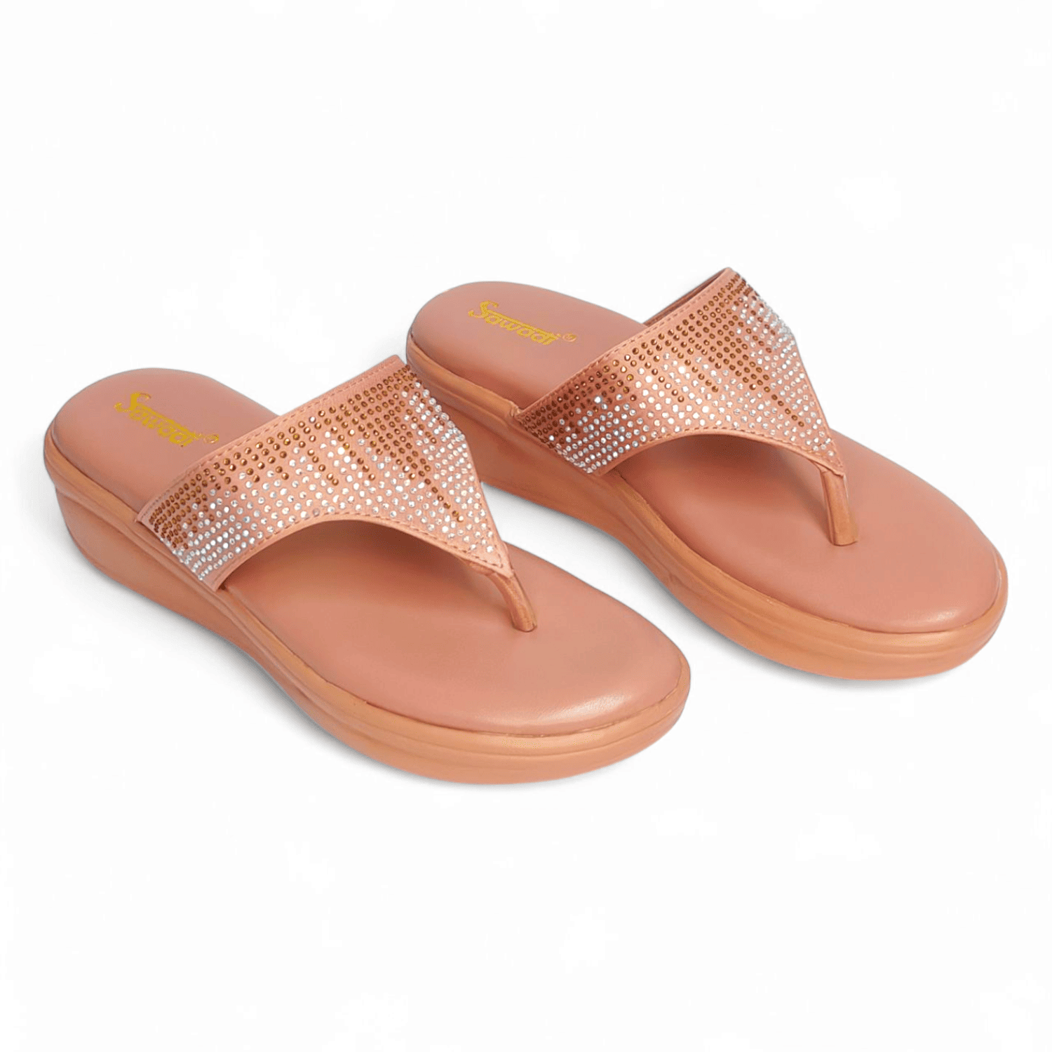 Sawadi Women’s Soft Cushioned Thong Flats with Stone-Embellished Broad Strap – Daily & Party Wear Slip-ons
