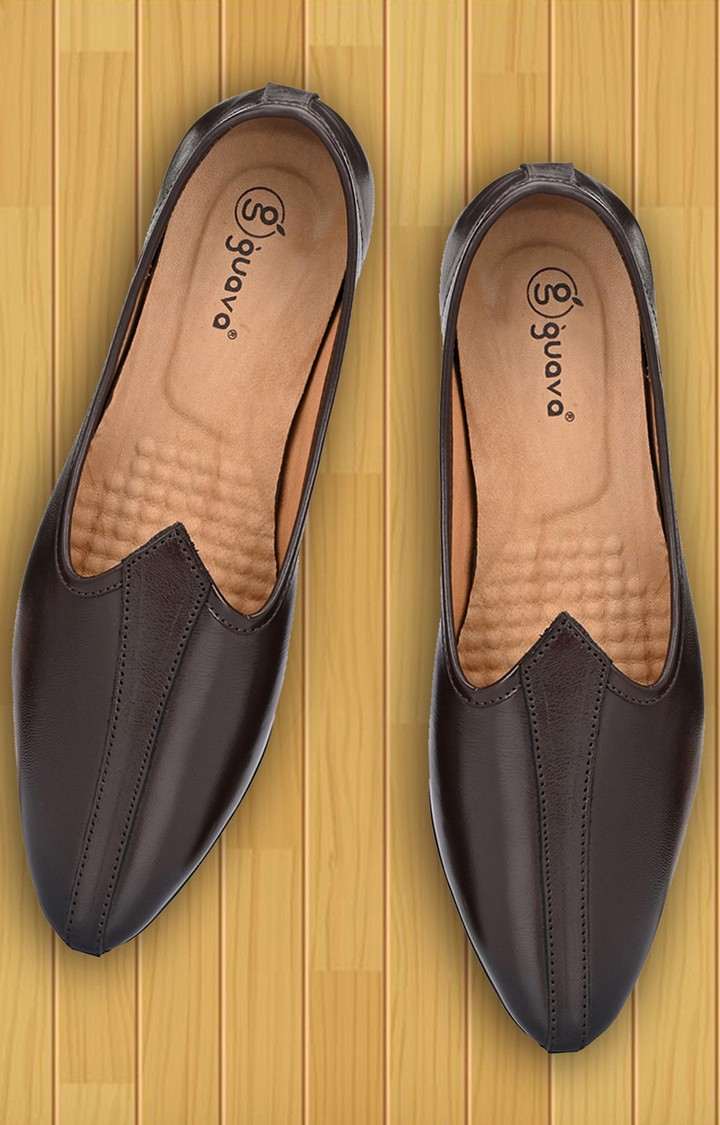 Guava Men s Genuine Leather Jalsa Ethnic Mojris Shoes Brown