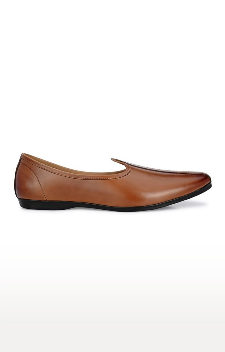 Guava Men's Genuine Leather Jalsa Ethnic Mojris Shoes - Tan