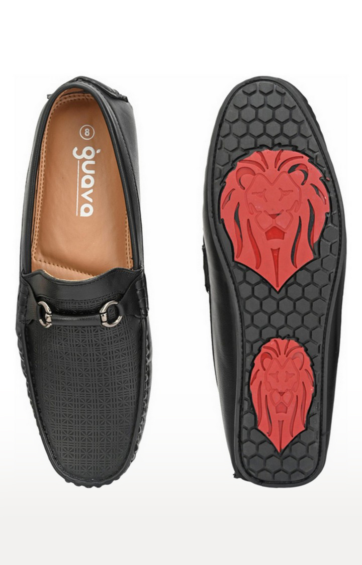 Guava Texture Embossed 360 Flexible Slip-on Driving Loafer Shoes - Black