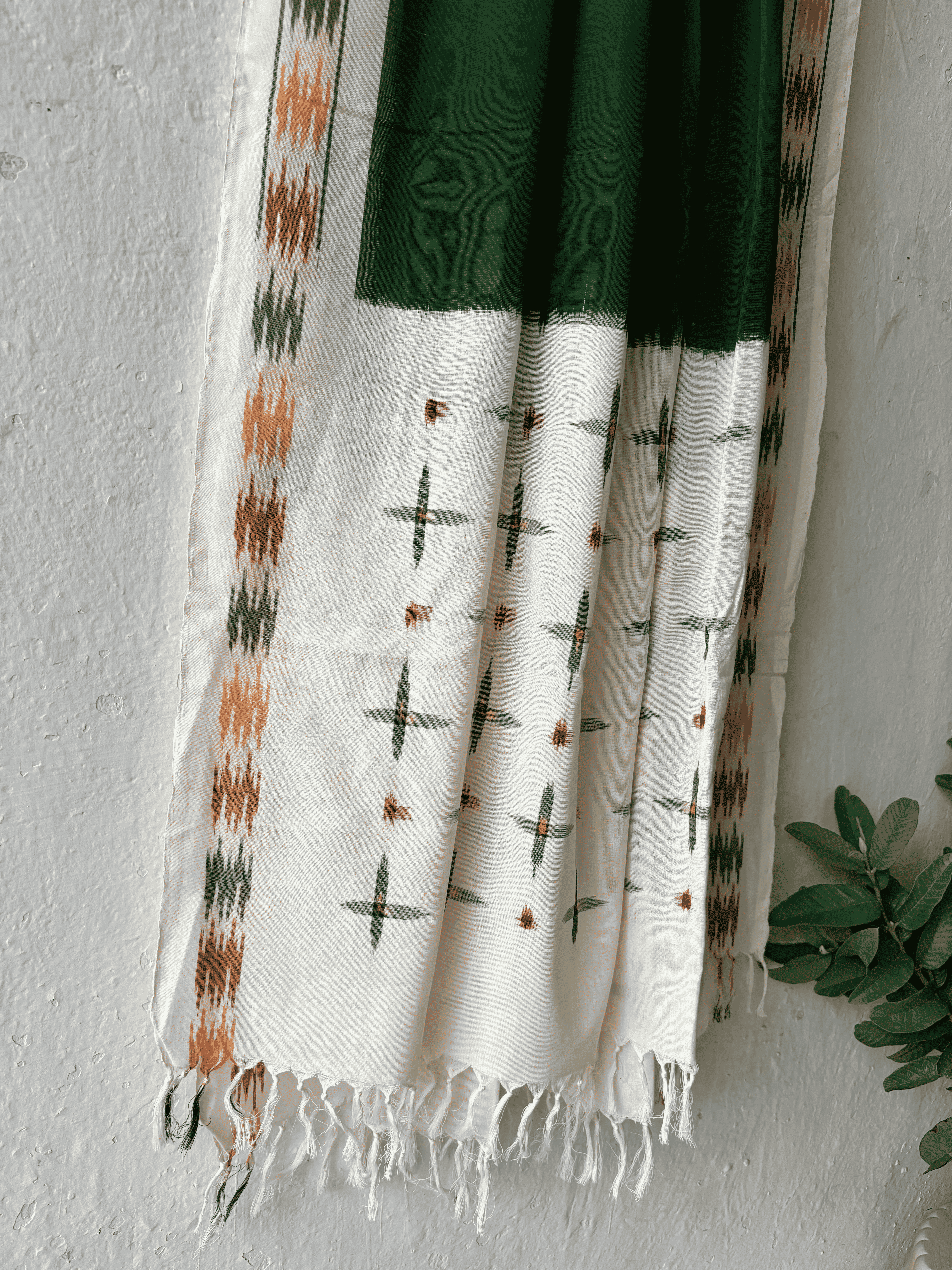 Cotton Green Plain Ikat Duppata