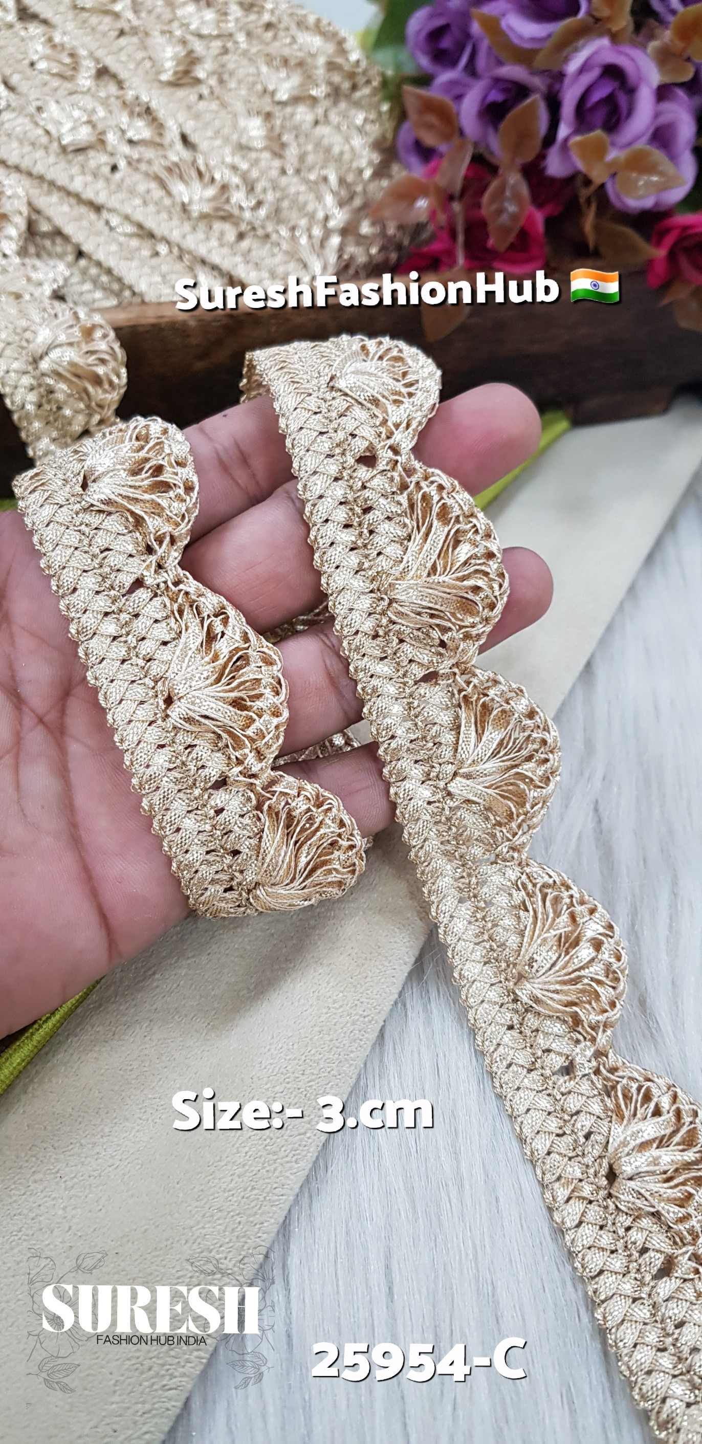 25954-C Pearl Gold Jhalar Gota Pankha Lace