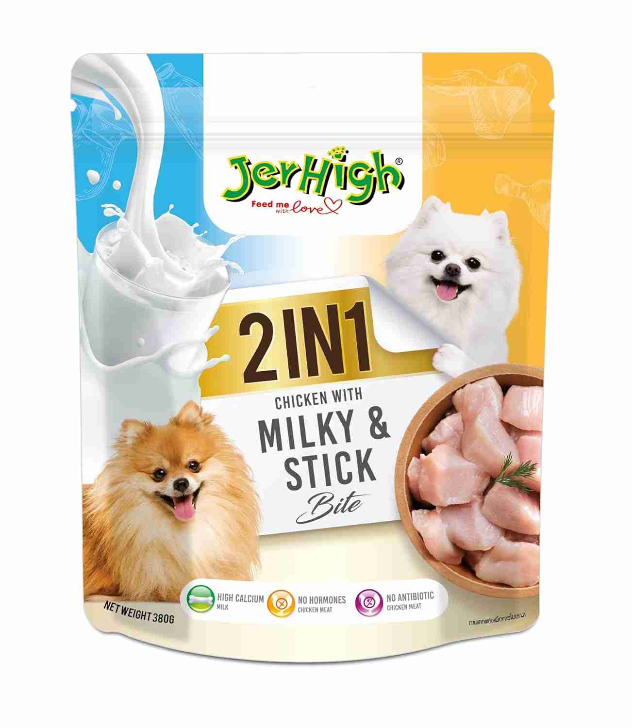 JerHigh | JerHigh 2 in 1 Chicken with Milky & Stick Bite for Dogs, 380g