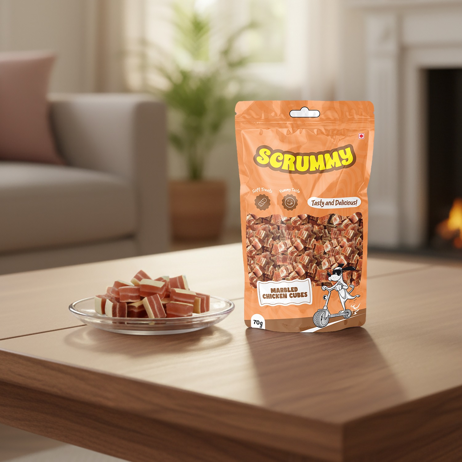 Scrummy Marbled Chicken Cubes Dog Treats 70g
