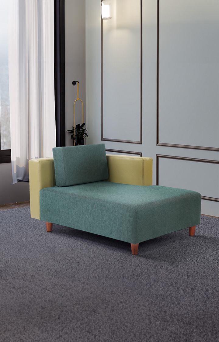 neudot Hailey Duet Fabric 1 Seater Left Aligned Lounger | L Shape | LHS | Comfortable Sofa Dual Color | Living Room | Bed Room | Castle Green Colour