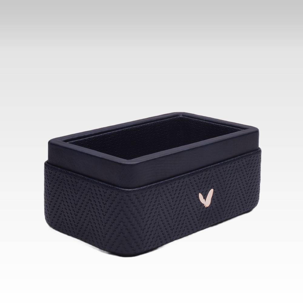 Rectangular Visiting / Business Card Holder for Desk in Premium Faux Leather | Rectangular | Size: 4.75x2.75x2(H) Inches | Chevron Series | Blue