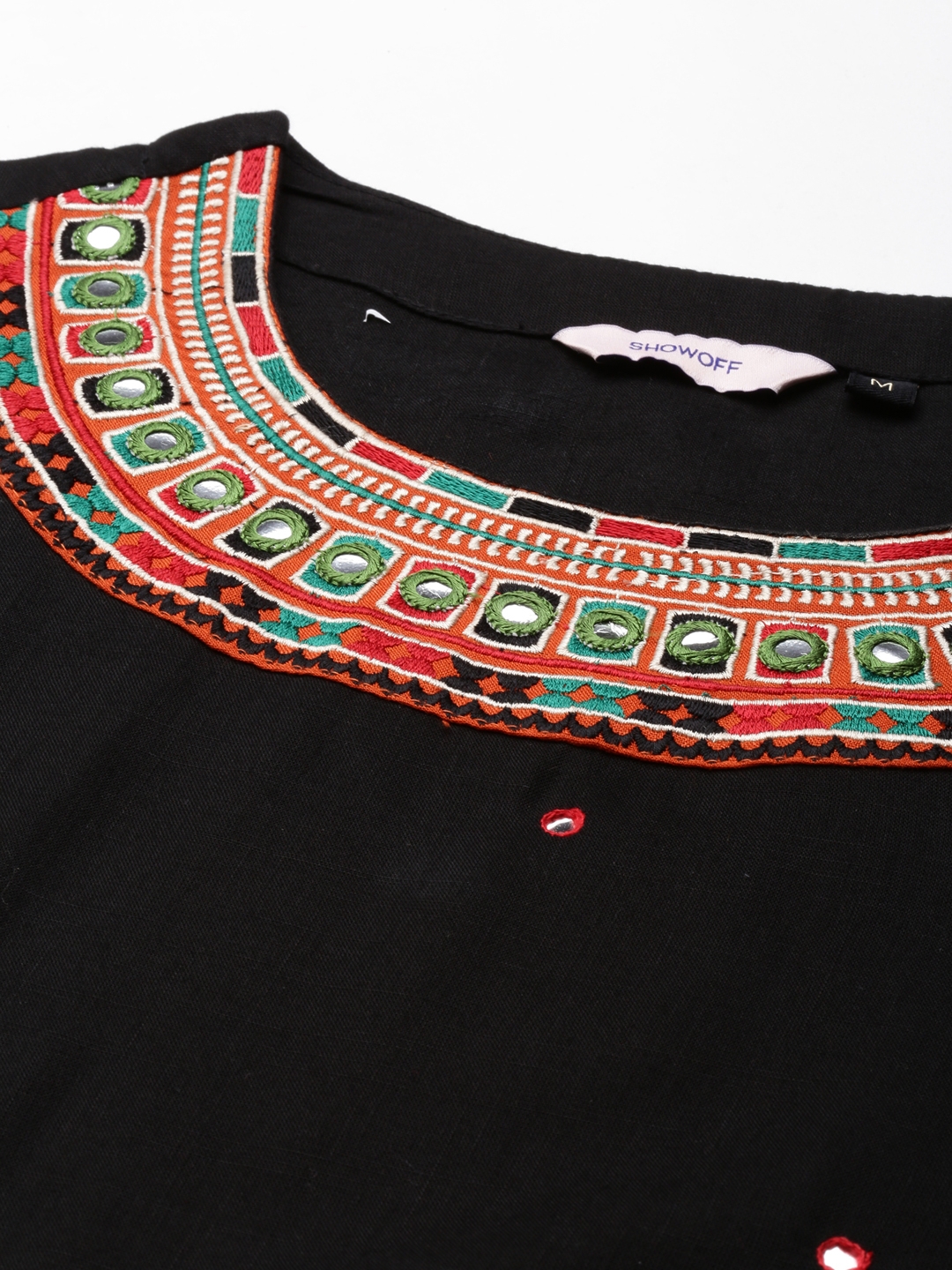 Showoff | SHOWOFF Women's Round Neck Embroidered Black Kurta set 2