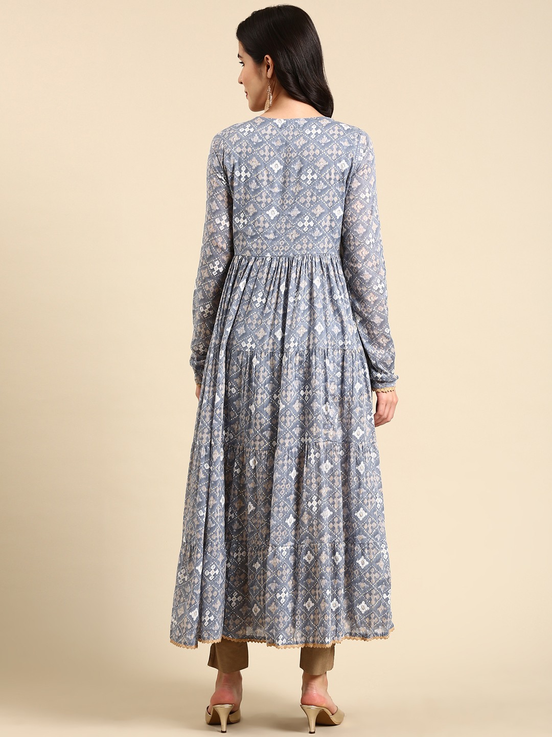 SHOWOFF Women's Ankle Length Ethnic Motifs Anarkali Blue Kurta