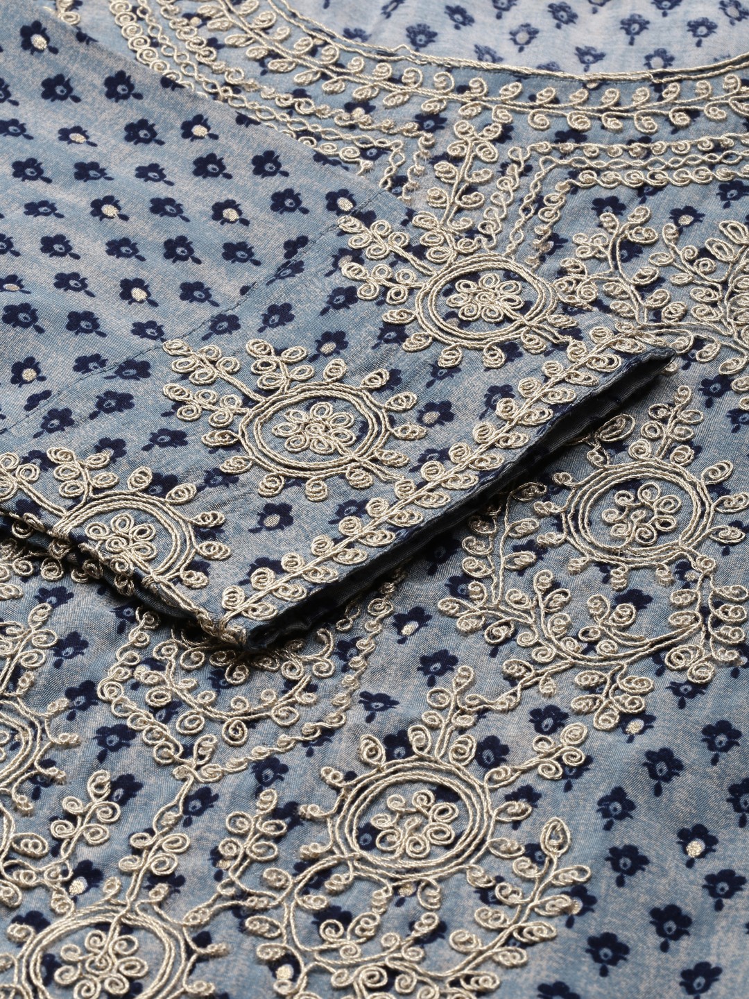 SHOWOFF Women's Mid Length Ethnic Motifs Straight Blue Kurta