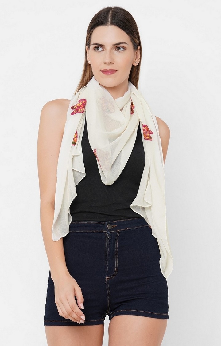 Get Wrapped | Get Wrapped Blue and White Viscose Sequins and Polyester Embroidered Scarf for Women - Pack of 2 4