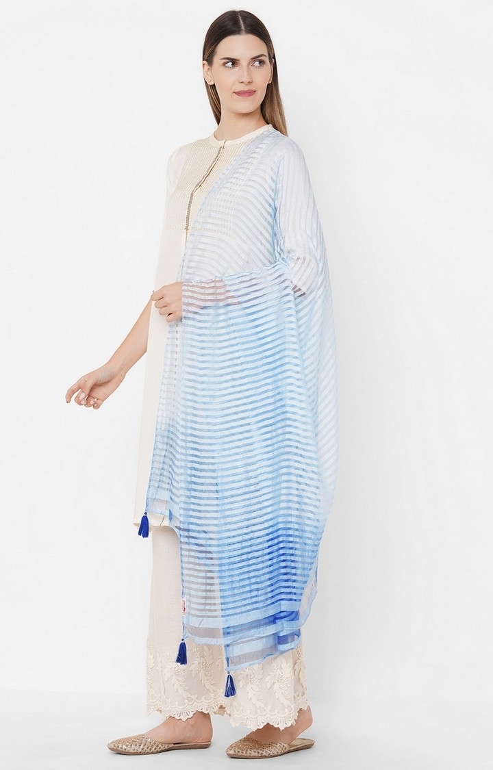 Get Wrapped | Get Wrapped Textured Shaded Blue Dupatta with Tassels 2