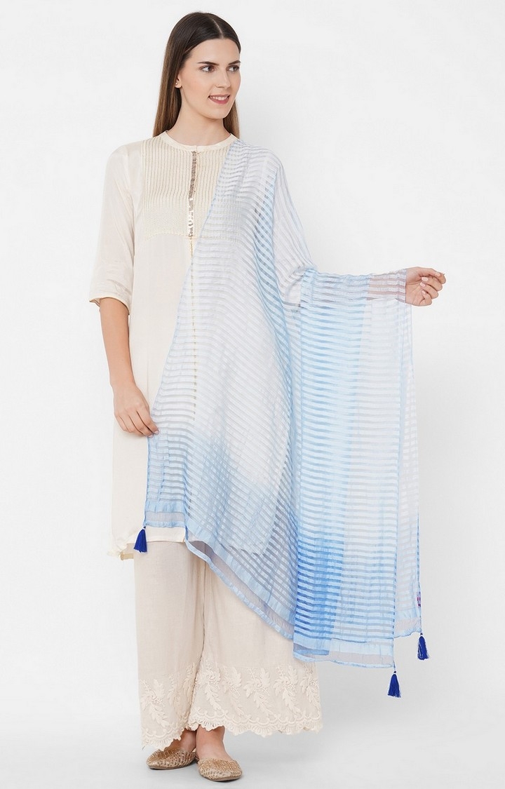 Get Wrapped | Get Wrapped Textured Shaded Blue Dupatta with Tassels 1