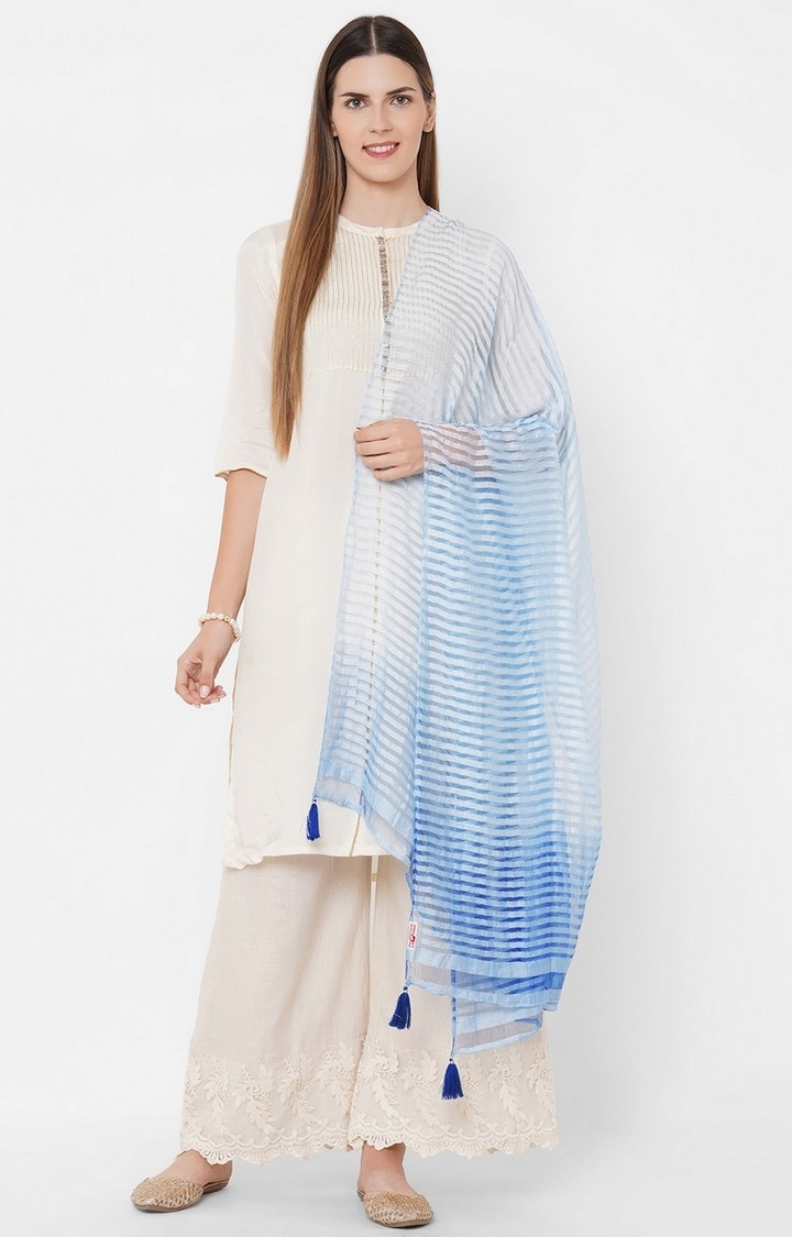Get Wrapped | Get Wrapped Textured Shaded Blue Dupatta with Tassels 0
