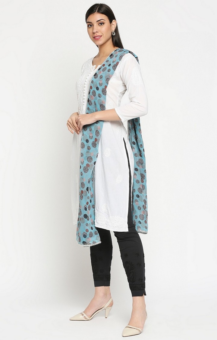 Get Wrapped | Get Wrapped Blue Digital Printed Dupatta with Zari Lace Border for Women 1