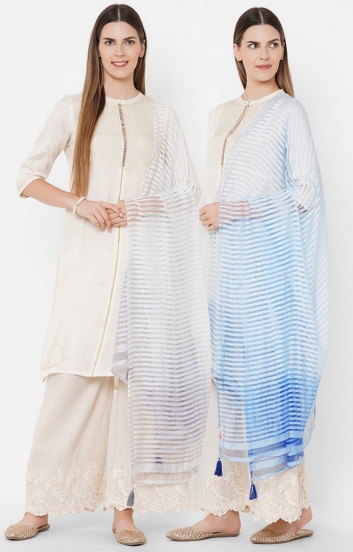 Get Wrapped | Get Wrapped Textured Shaded Multi-Coloured Dupatta with Tassels - Pack of 2 0