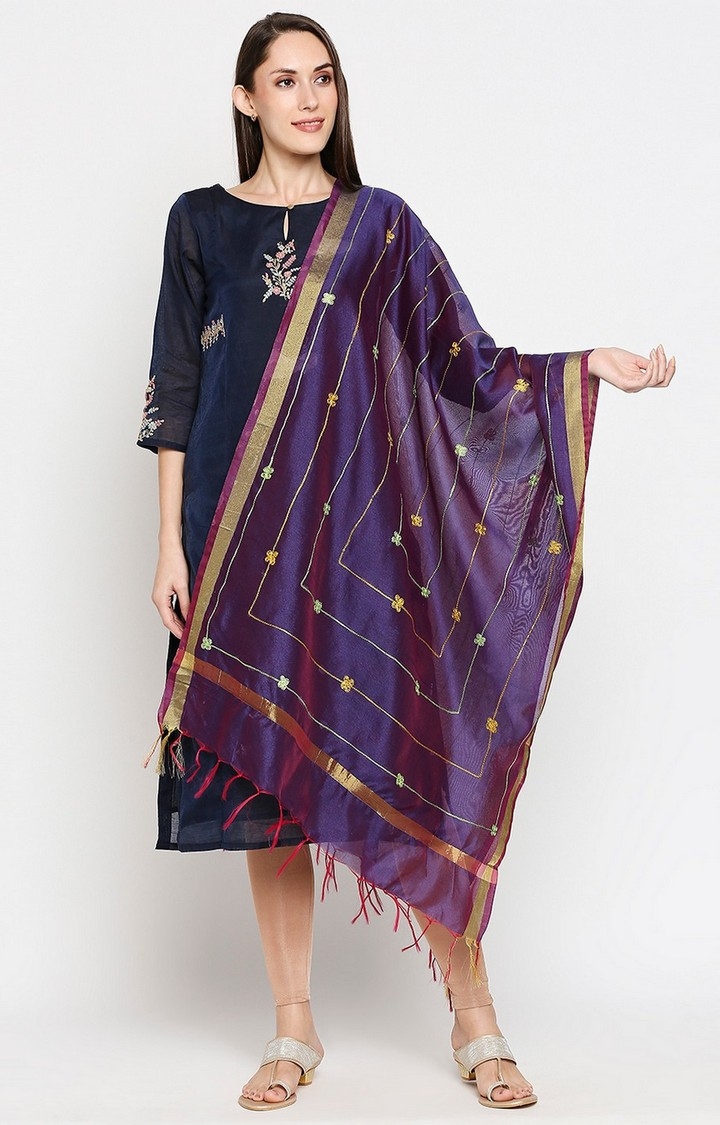 Get Wrapped | Get Wrapped Polyester Gold Border Dupatta with Embroidery for Women - Pack of 2 2