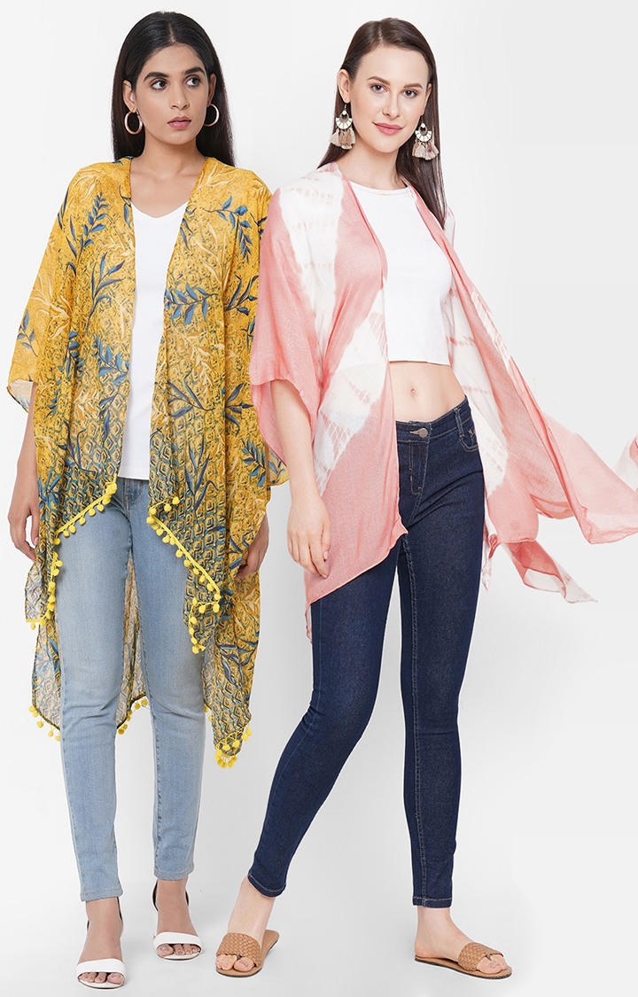 Get Wrapped | Get Wrapped Multicolour Viscose Tie-Dye & Polyester Printed Kimonos for Women -  Combo Pack of 2 0