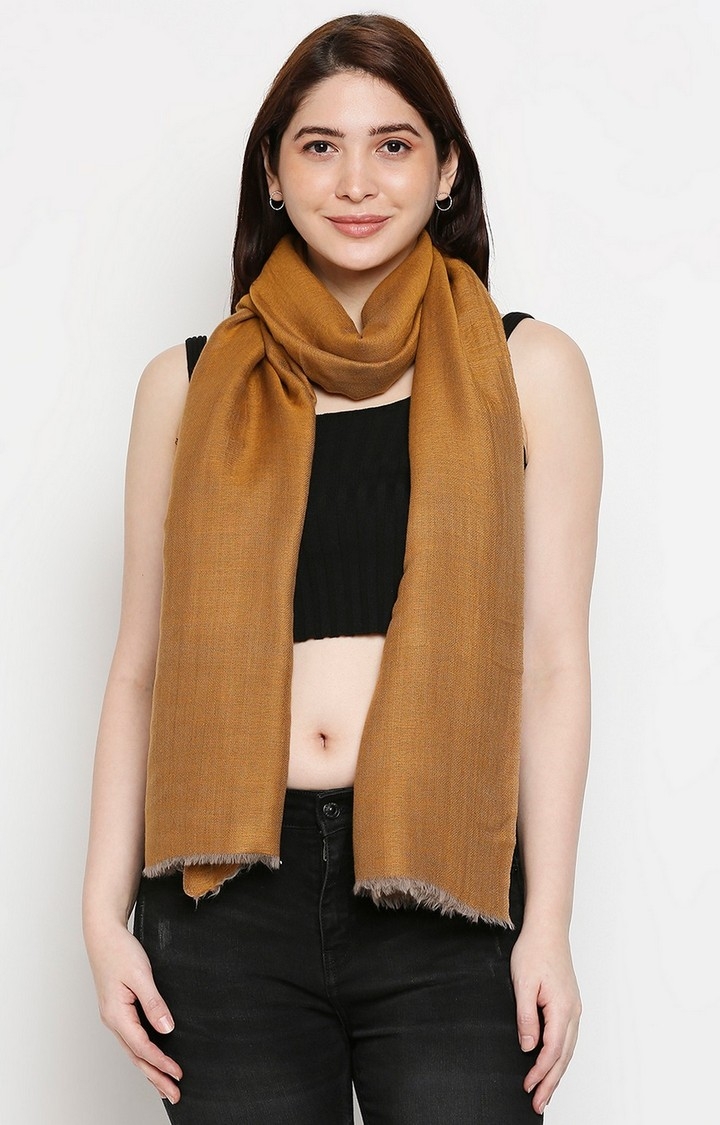 Get Wrapped | Get Wrapped Beige Reversible Shawl with Raw Fringes for Women 0