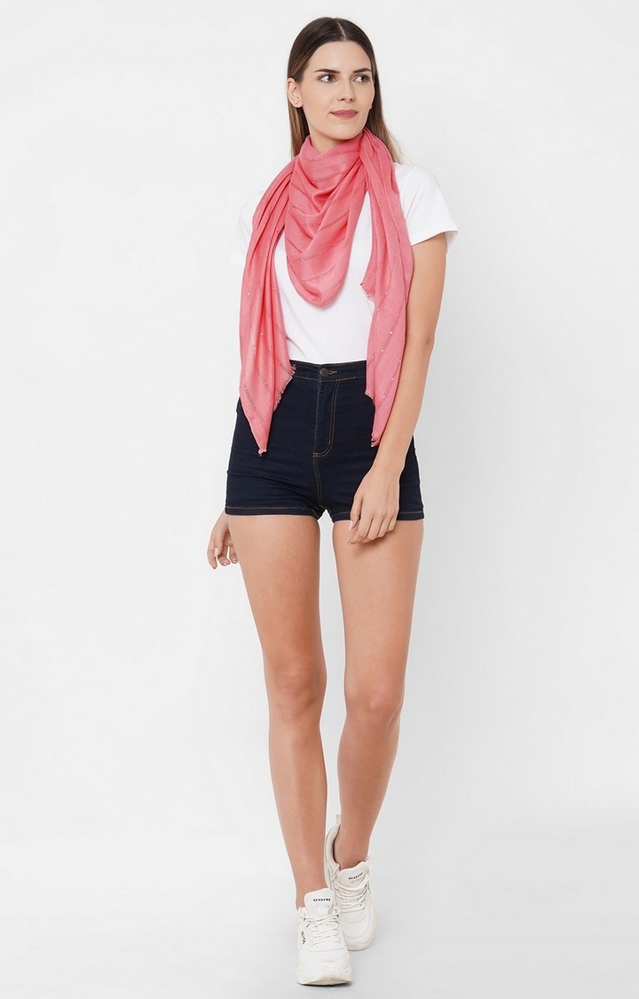 Get Wrapped | Get Wrapped Viscose Sequins Pink Weave Scarf 1