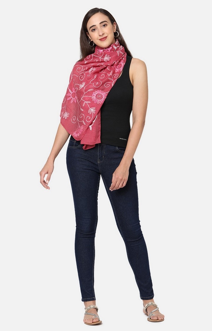 Get Wrapped | Get Wrapped All Over Embroidered Pink Scarf for Women 1