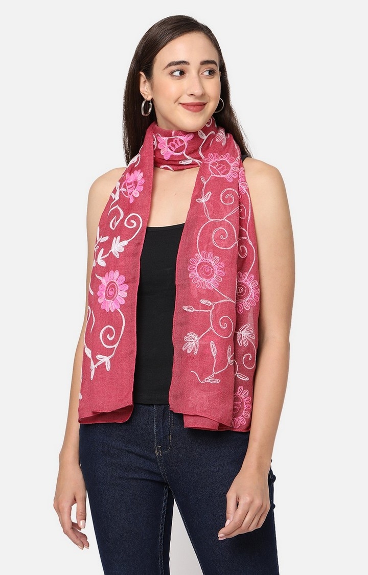 Get Wrapped | Get Wrapped All Over Embroidered Pink Scarf for Women 0