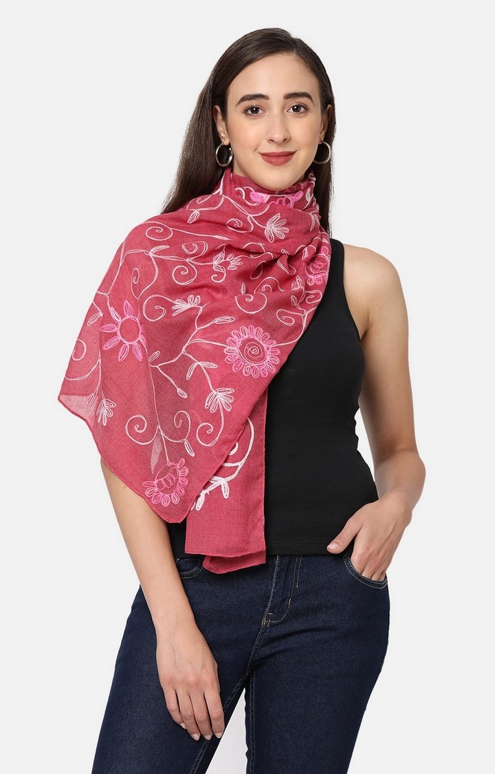 Get Wrapped | Get Wrapped All Over Embroidered Pink Scarf for Women 2