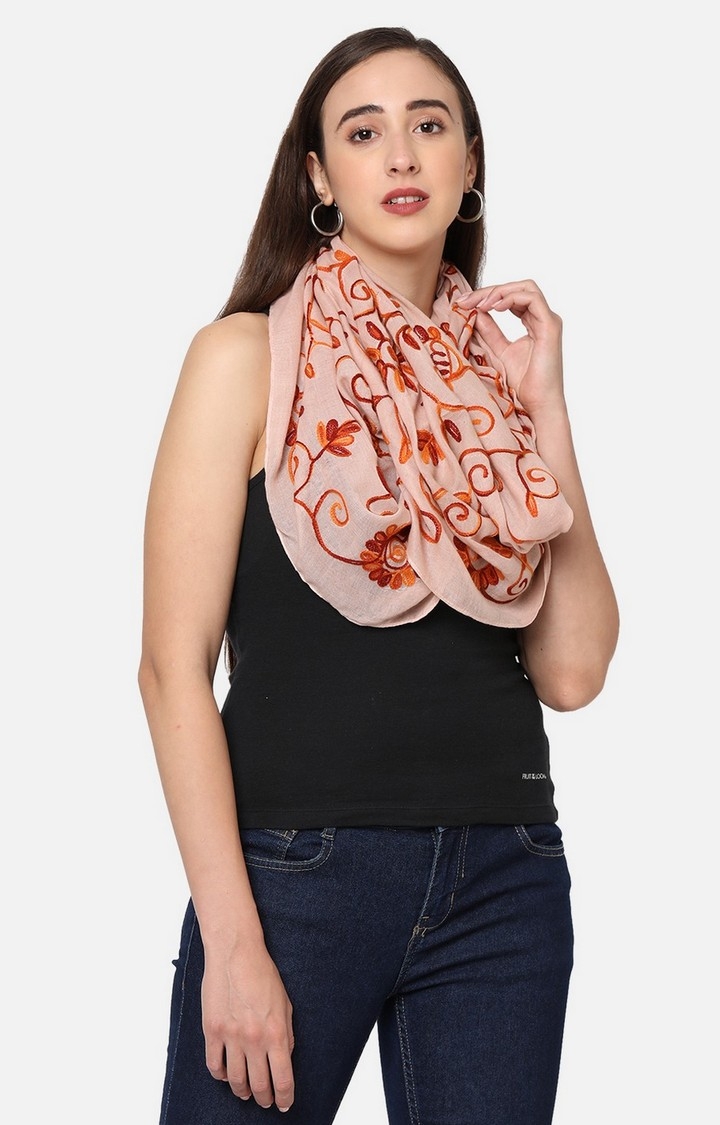 Get Wrapped | Get Wrapped Beige All Over Embroidered Scarf for Women 2