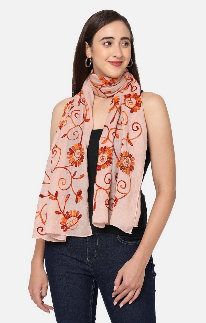 Get Wrapped | Get Wrapped Beige All Over Embroidered Scarf for Women 0