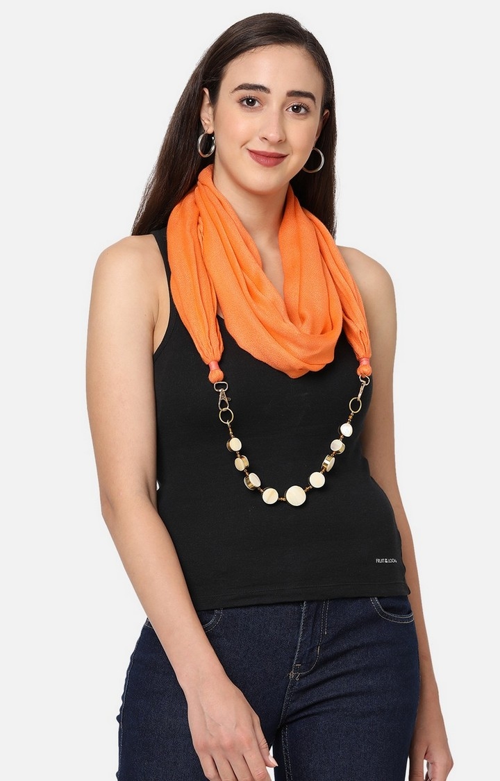 Get Wrapped | Get Wrapped Orange Jewelled Scarf with Removable Jewellery for Women 3