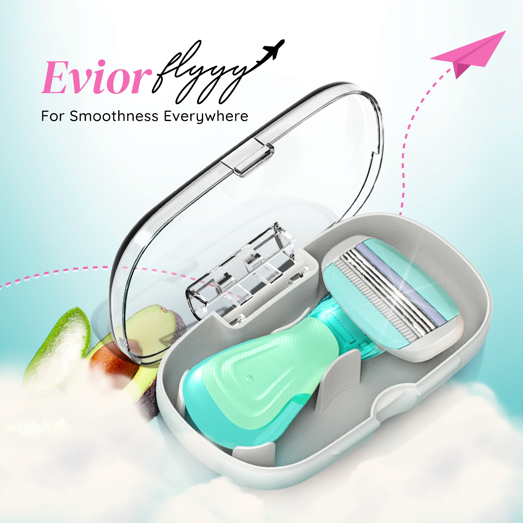 LetsShave | LetsShave Evior Flyyy Compact Razor for Women with Travel Case|3 Blade Full Body Hair Removal Razor for Girls |Wide Head & OpenFlow Cartridge 1