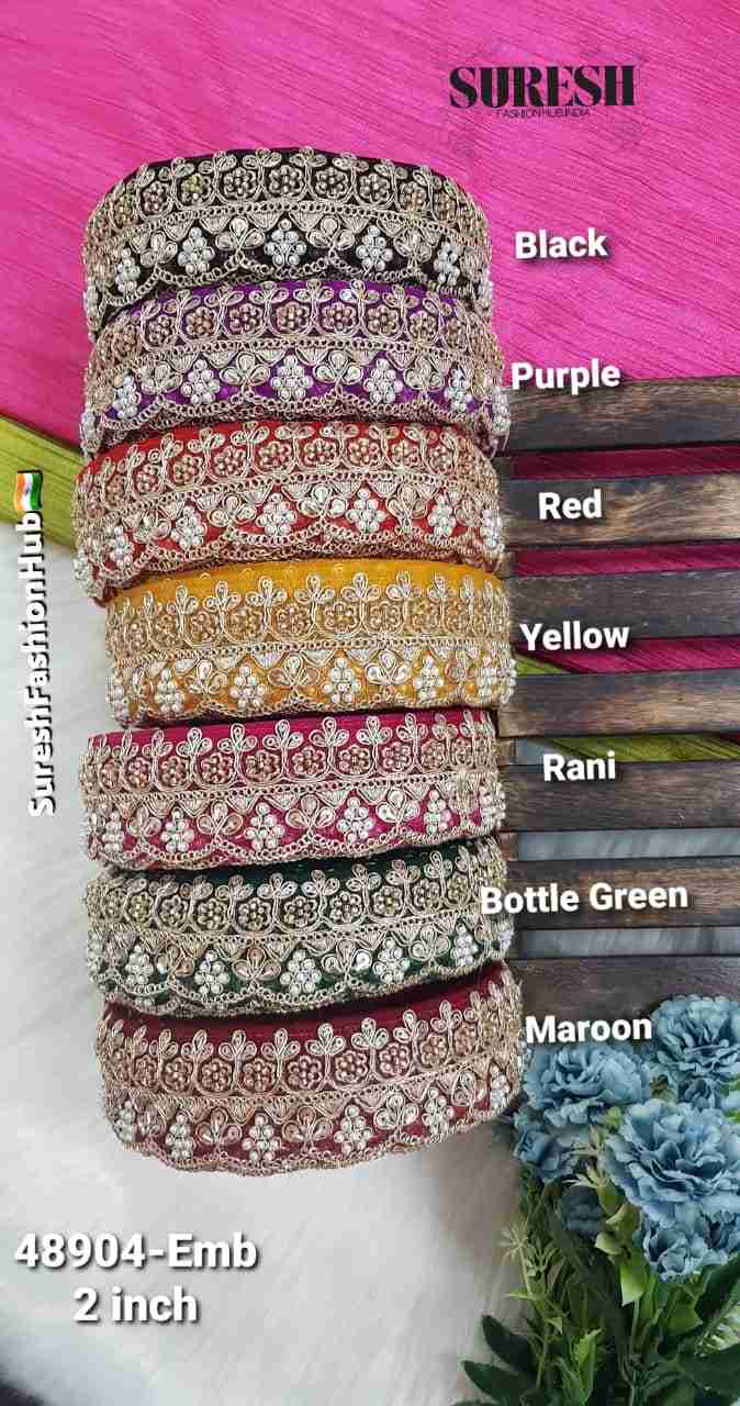 Red Royal Maggam Scallop Designer Lace – 48904-Emb