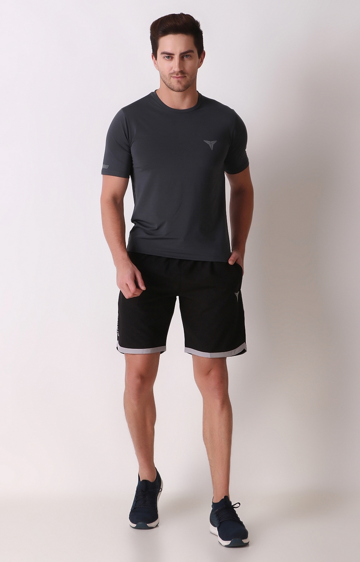 GYMYARD | Men's Black Polyester Solid Activewear Shorts 1