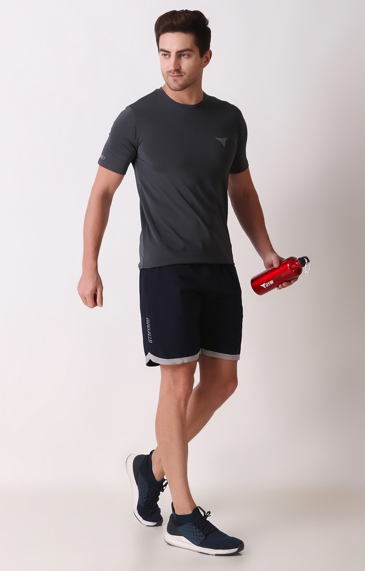 GYMYARD | Men's Navy Blue  Polyester Solid Activewear Shorts 1