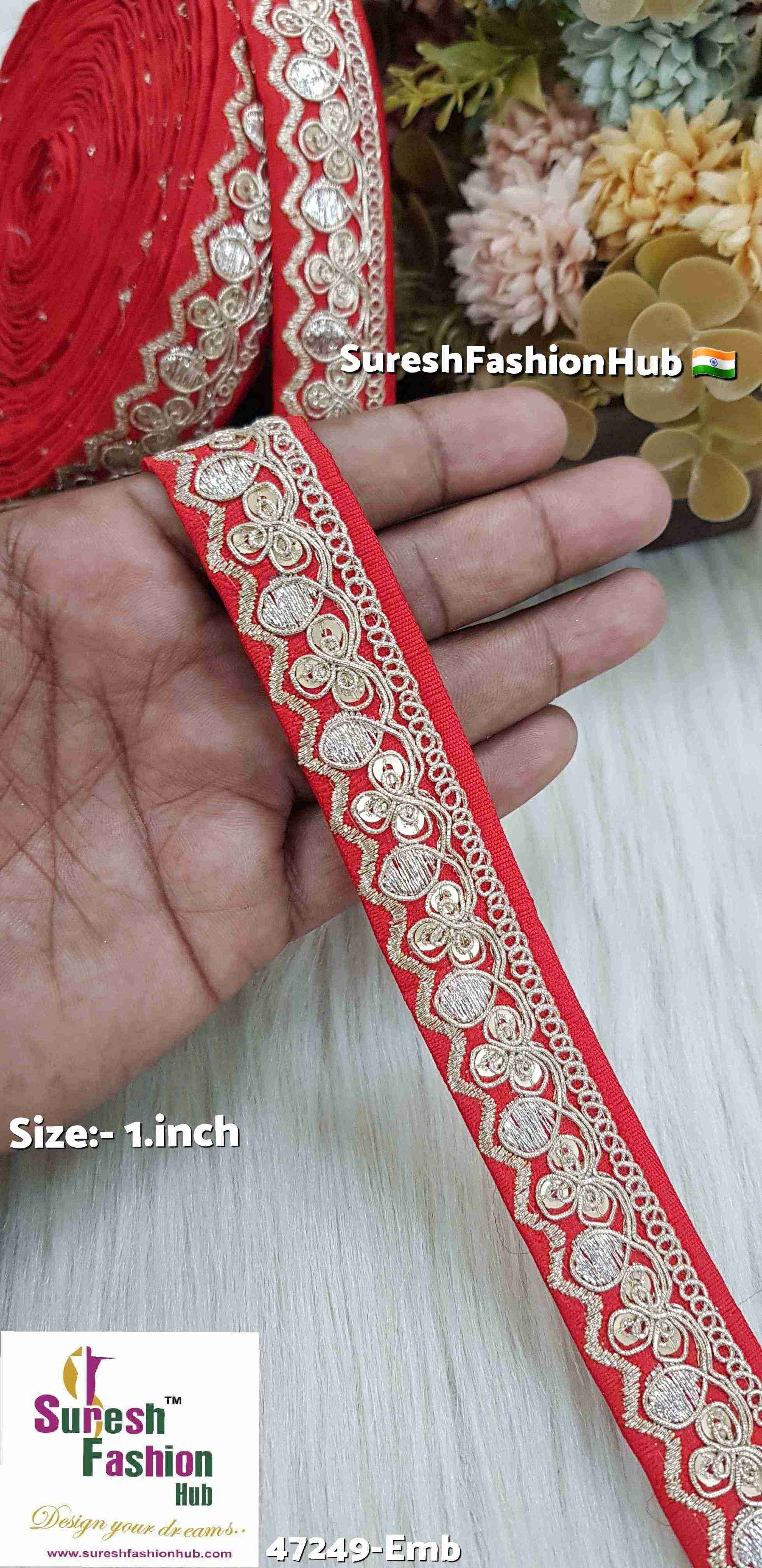 Red Floral Pearl Embroidery Lace