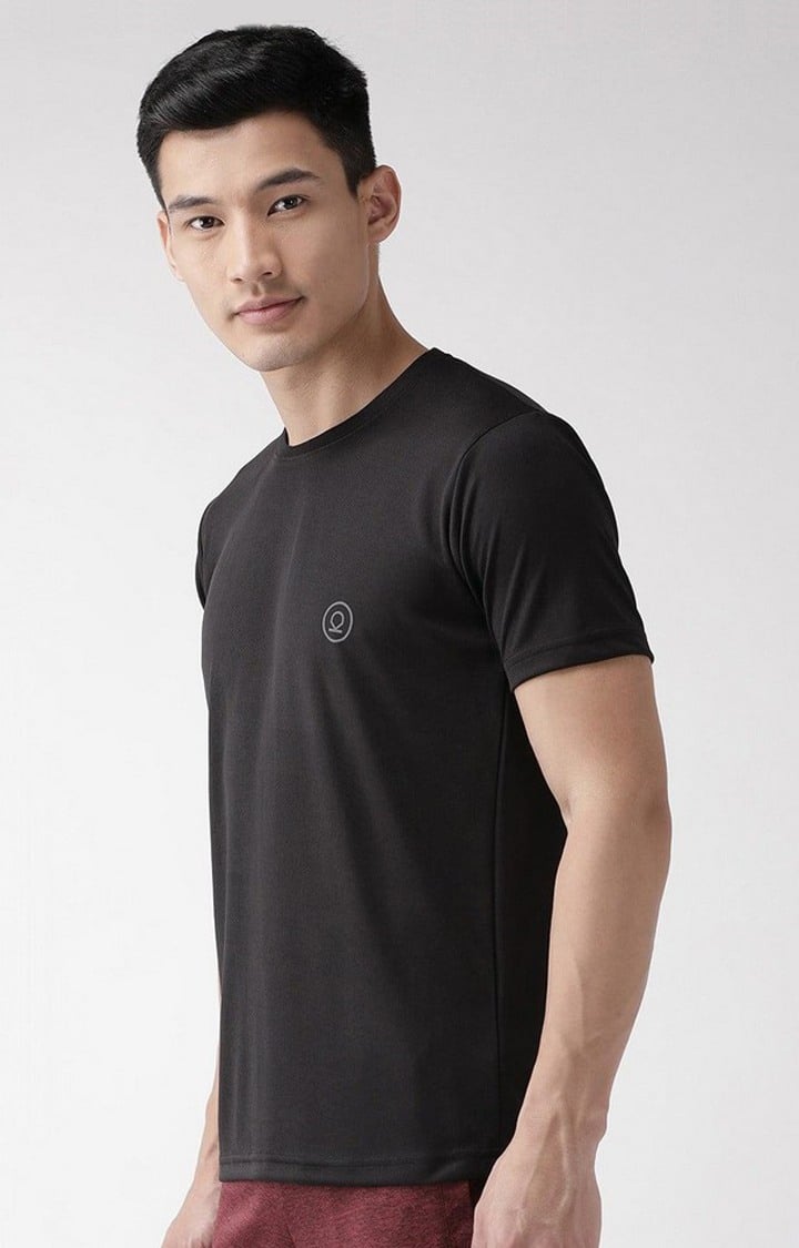 Men's Black Solid Polyester Activewear T-Shirt