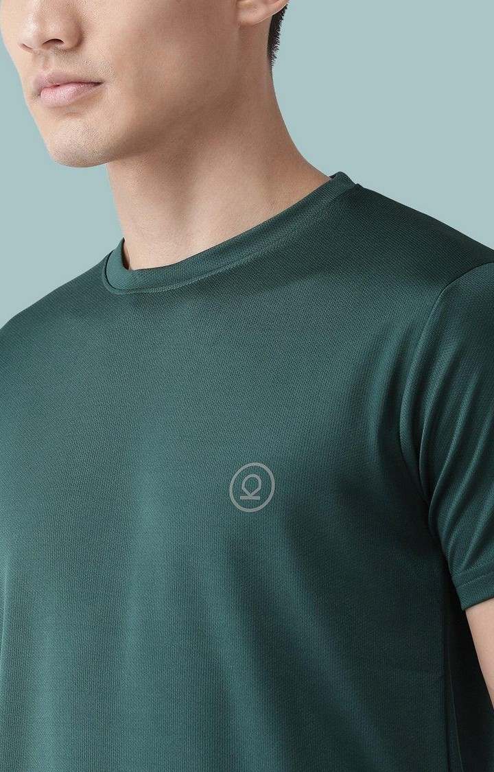 Men's Green Solid Polyester Activewear T-Shirt