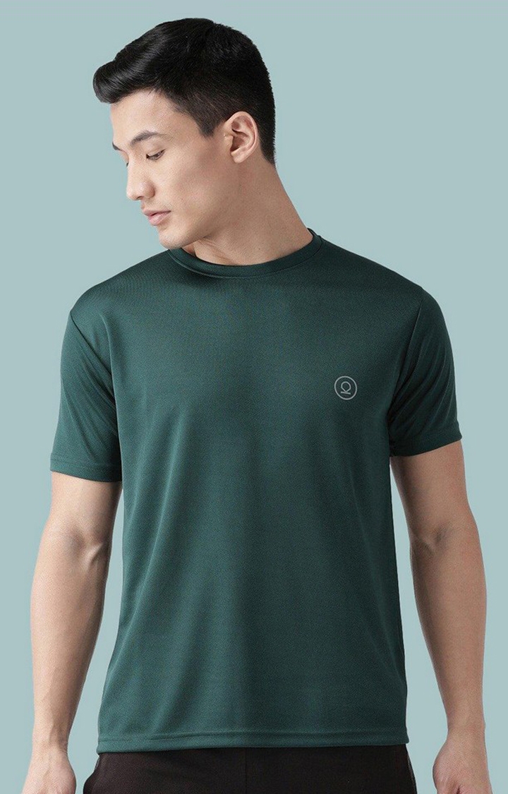 CHKOKKO | Men's Green Solid Polyester Activewear T-Shirt