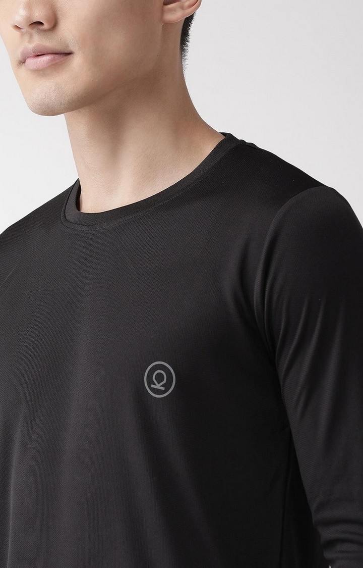 Men's Black Solid Polyester Activewear T-Shirt